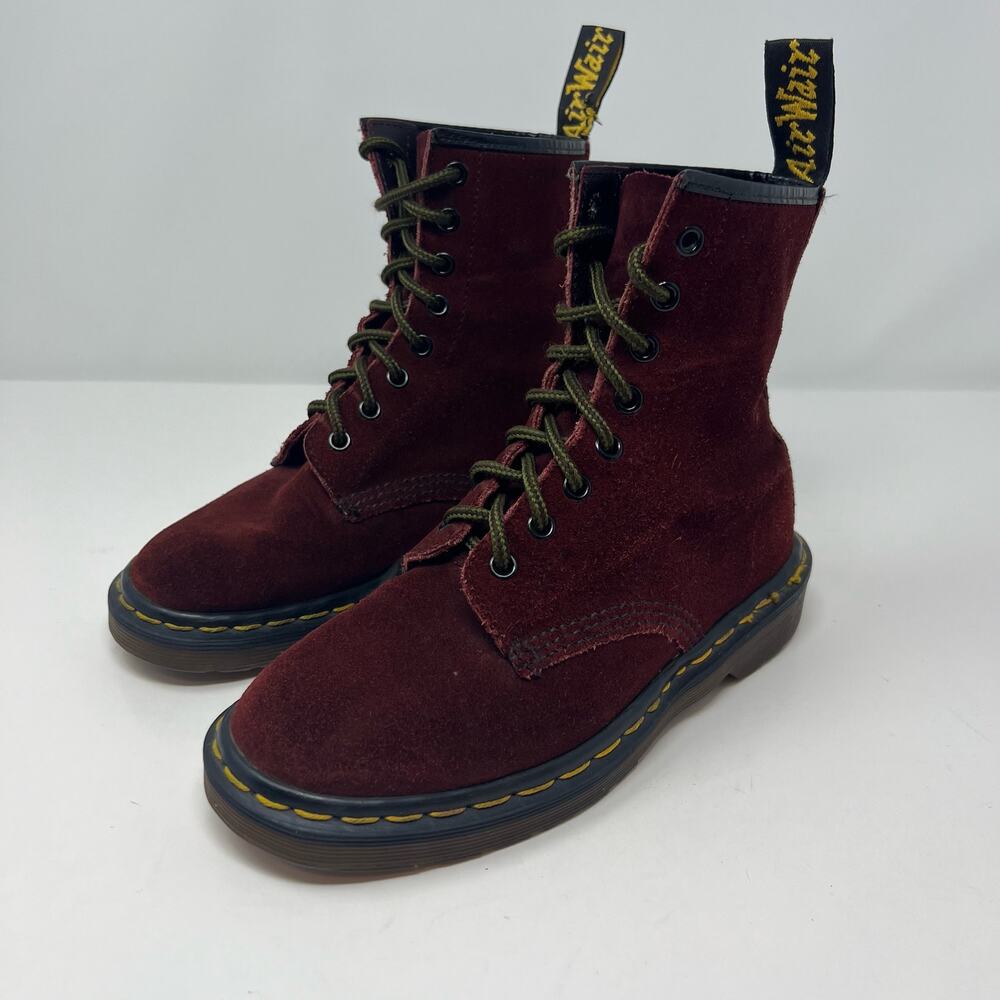 VTG Very Rare Dr Martens Na Na Boots Women's Size 7 Burgundy Suede 8 Eyelet - Picture 5 of 14